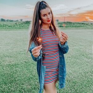 Americana Stripe Ribbed Bodycon Dress